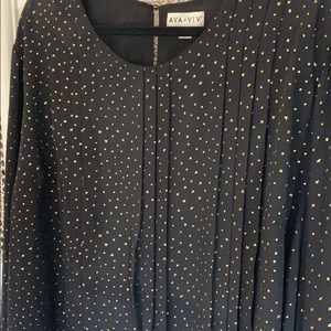 Pleated Front Gold Pattern Black Blouse